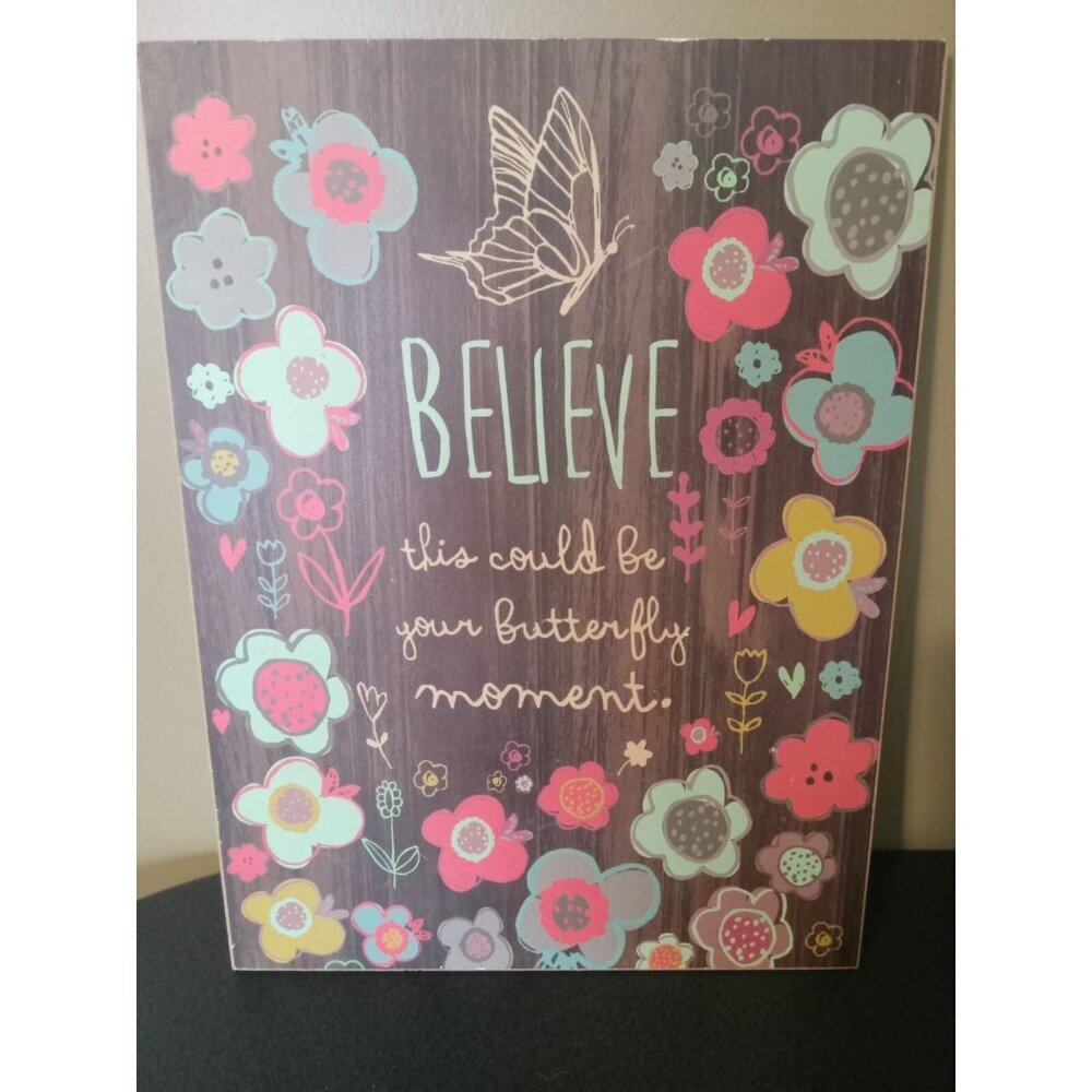 Butterfly Quote Wooden Wall Decor – Inspirational Butterfly Flower Sign